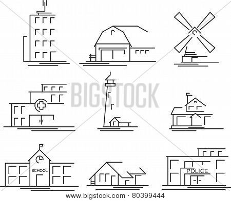 Buildings icons set