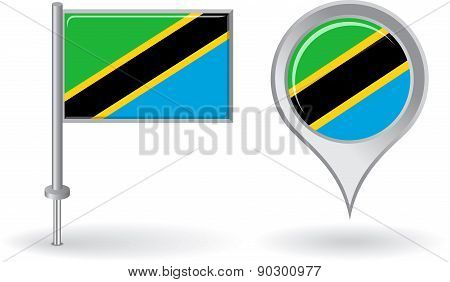 Tanzanian pin icon and map pointer flag. Vector