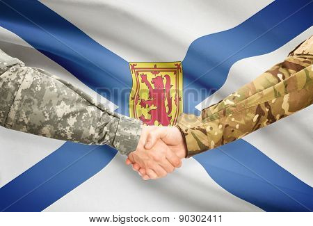 Military Handshake And Canadian Province Flag - Nova Scotia