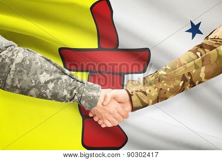 Military Handshake And Canadian Province Flag - Nunavut