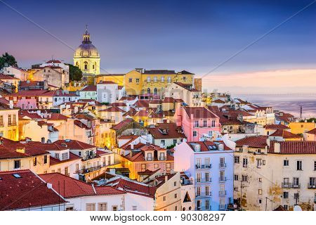Lisbon, Portugal twilight cityscape at the Alfama District.