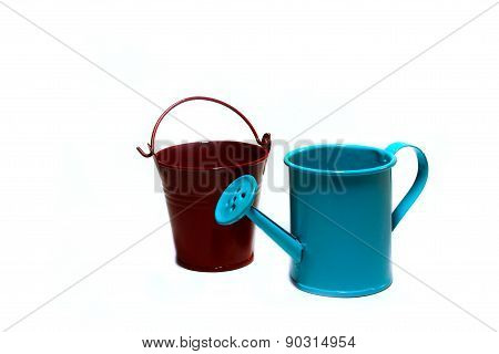 Handshower And Garden Bucket On A White Background