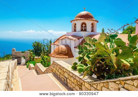 Greek's church with a panorama of sea, Greece