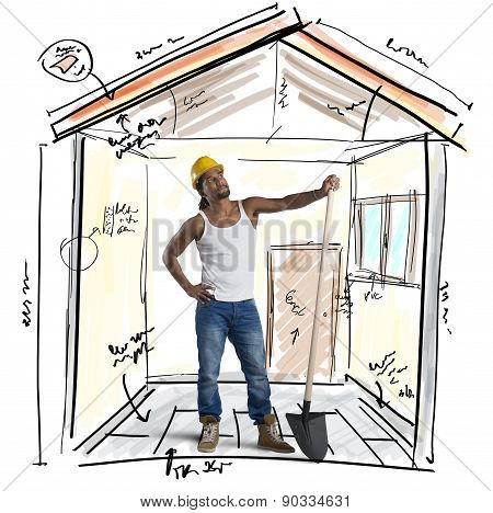 Mason working on a new construction