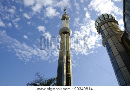 Minaret of The Crystal Mosque or Masjid Kristal  in Terengganu, Malaysia