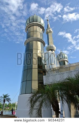 Minaret of The Crystal Mosque or Masjid Kristal  in Terengganu, Malaysia