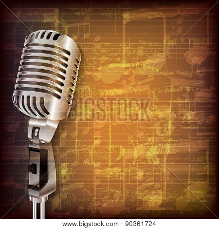 Abstract Grunge Music Background With Retro Microphone