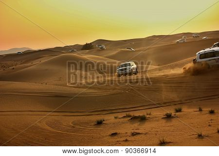 Driving on jeeps on the desert