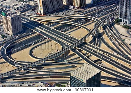 Aerial view of intersection in Downtown Dubai