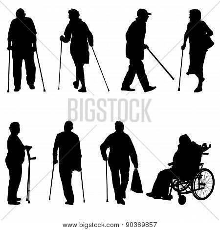 Silhouette Of Disabled People On A White Background. Vector Illu