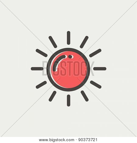 Sun icon thin line for web and mobile, modern minimalistic flat design. Vector icon with dark grey outline and offset colour on light grey background.