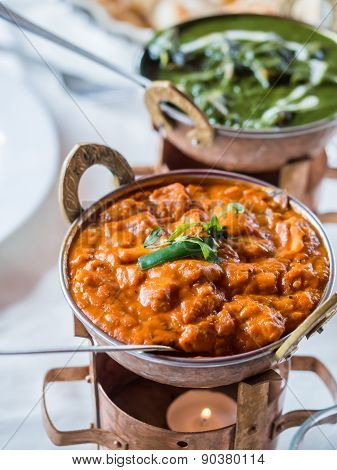 Prawn curry and palak paneer