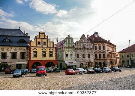 Old town central square panorama in Tabor, Czech Republic