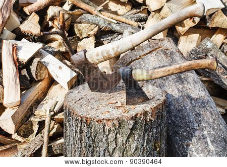 Two Axe On Rustic Courtyard