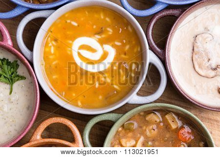 Overhead View Of Soup In Bowls With Handles