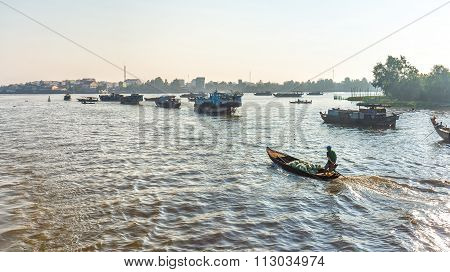 Floating Market of agricultural products on the Mekong