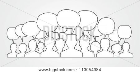Icons of people with speech bubbles. People Chatting. Vector illustration of a communication concept, relating to feedback, reviews and discussion. 