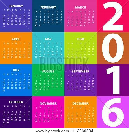 Calendar for the year 2016