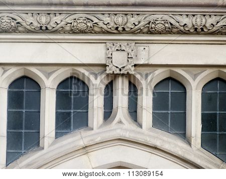 old leaded windows sandstone building decoration
