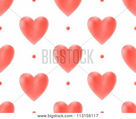 Seamless Pattern With Red Hearts On A White Background For Valentine's Day. Vector Illustration.