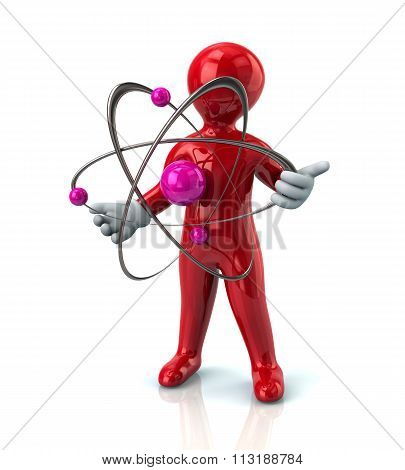 Protection Concept. Red Man With Atom Molecules
