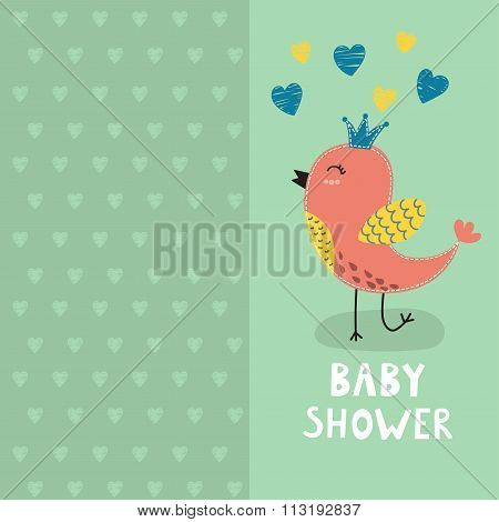 Baby shower invitation card with a cute bird
