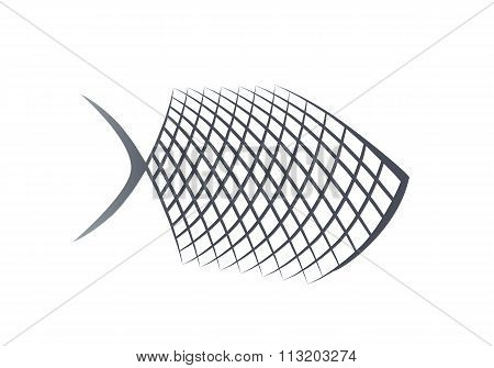 Fish stylized abstract icon. Food symbol. Grilled fish black sign on white background. Vector isolat