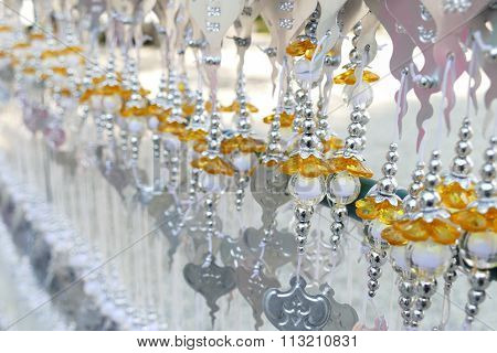 Bead Decorating On Silver Bodhi Leaf In Buddhist Temple
