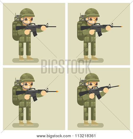 Soldier flat design animation shot weapon