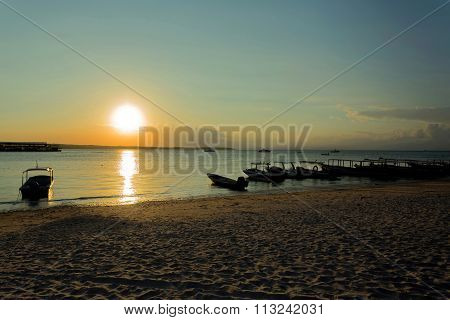 Nusa Penida, Bali Beach With Dramatic Sky And Sunset