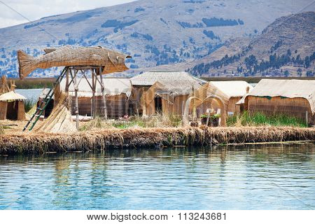 Totora boat on the Titicaca lake near Puno, Peru