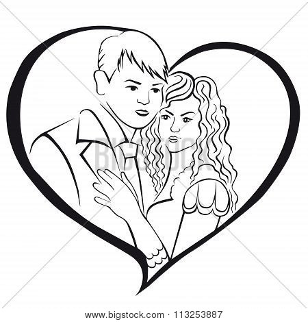 Newlyweds. Lovers in a heart.