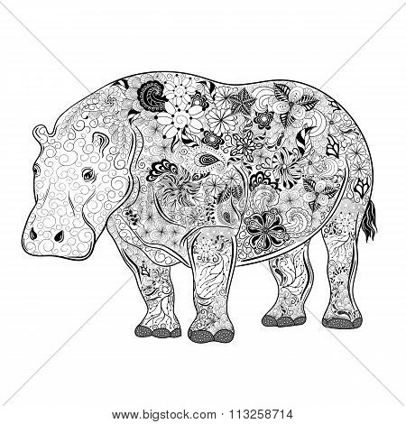 Hippo  Doodle Illustration