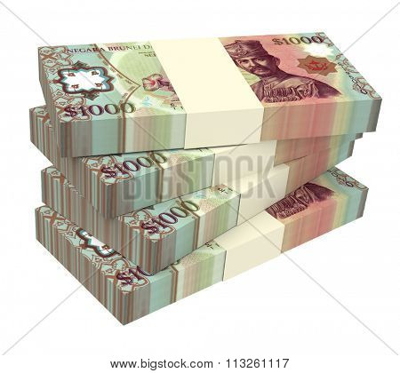 Brunei dollar bills isolated on white background. Computer generated 3D photo rendering.