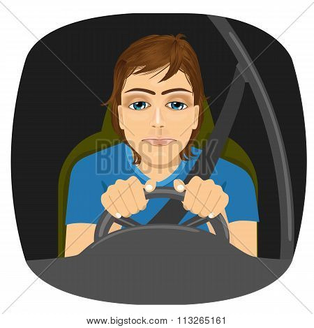 sleepy male driver dozing off while driving