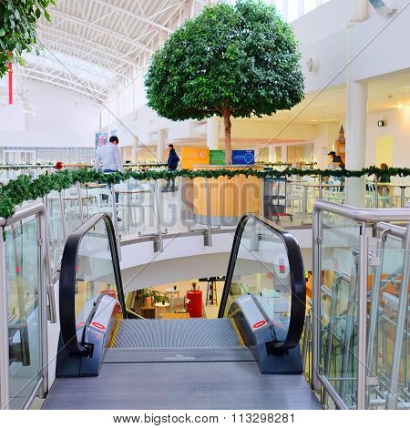 Moscow, Russia, December, 28, 2014: The escalator in the shopping center Mega on December, 28, 2014