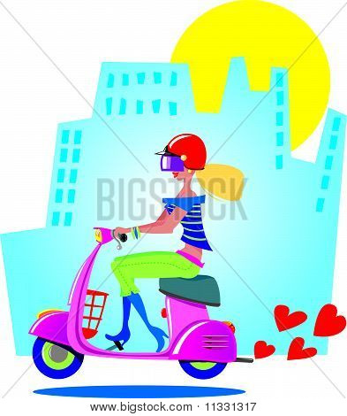 City Girl Riding Scooter