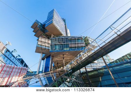 HANOVER, GERMANY - DECEMBER 03,2015: administration building and headquarter of the NordLB, that is the regional state bank of Lower Saxony. It was built 1998-2002 and designed by Behnisch and Partner