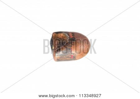 A Used And Flattened Copper Plated 9Mm Bullet.