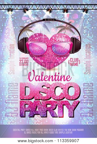 Love Heart Background. Valentine Disco Party Poster
