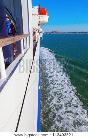 DOVER, ENGLAND - JULY 10, 2015: on a DFDS ferry from Dover to Dunkerque with unidentified people. DFDS is Northern Europes largest shipping and logistics company. It was founded in 1866