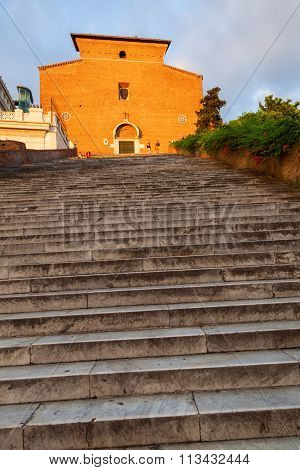 church Santa Maria in Aracoeli at sunset in Rome, Italy