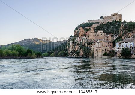 Sunset View Of Miravet Castle In Spain