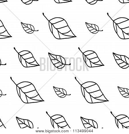 Doodle leaf pattern with hand drawn leaves. Cute vector black and white leaf pattern. Seamless monochrome leaf pattern for fabric, wallpapers, wrapping paper, cards and web backgrounds.