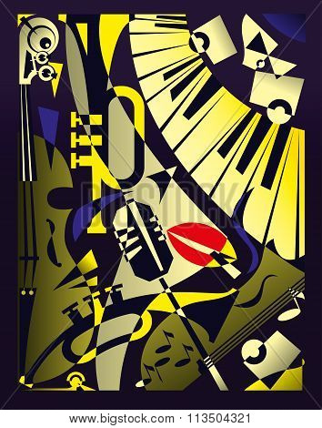 Vector Illustration For Design Banner Jazz Music Festival In Retro Geometric Abstraction Style