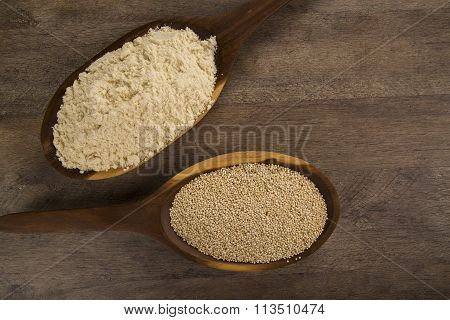 Portion Of Uncooked Quinoa And Wey Protein