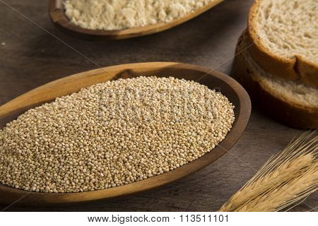 Portion Of Uncooked Quinoa And Wey Protein