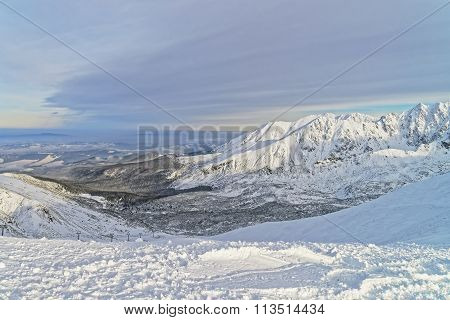 Chair Lifts At A Distance In Kasprowy Wierch Of Zakopane In Winter