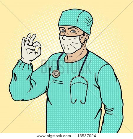 Surgeon shows ok sign pop art style vector