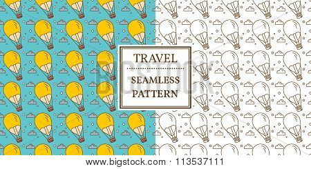 Air Balloon Seamless Pattern. Thin Line Icon. Vector.